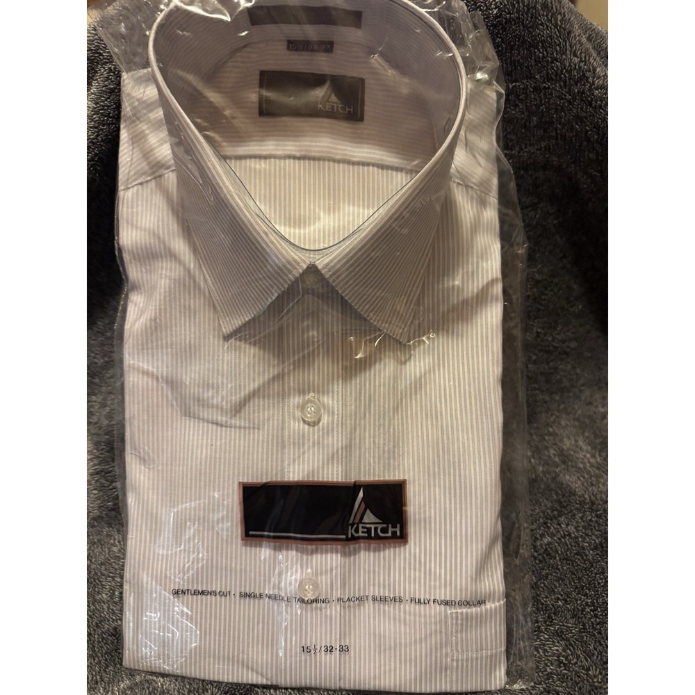 Vintage Ketch Mens Long Sleeve Dress Shirt Blue Grey Stripe Size 15 1/2 32-33 N